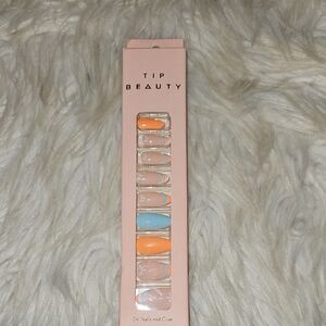 Tip Beauty Press-On Nails | Blue & Orange Floral Set | French Tip | 24 Nails
